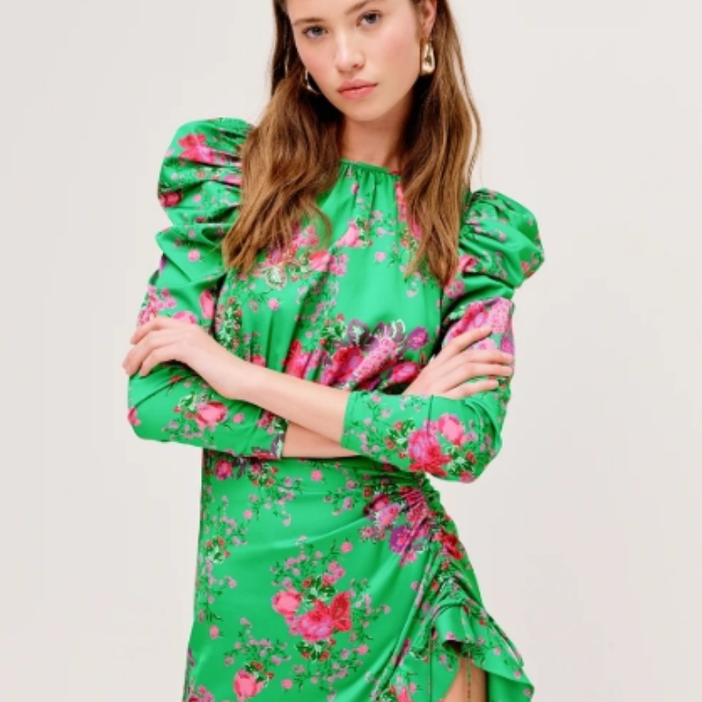 For Love & Lemons Ross Kelly Green/Multi Midi Dress M $290